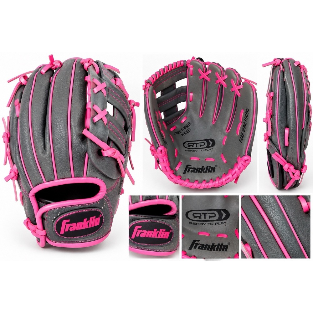 Franklin RTP Ready To Play 9.5 Youth Baseball Softball Glove Left Hand Gray Pink